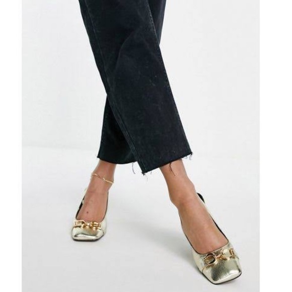 PRADA Gold Leather Flats w/ Silver Chain - Picture 1 of 11